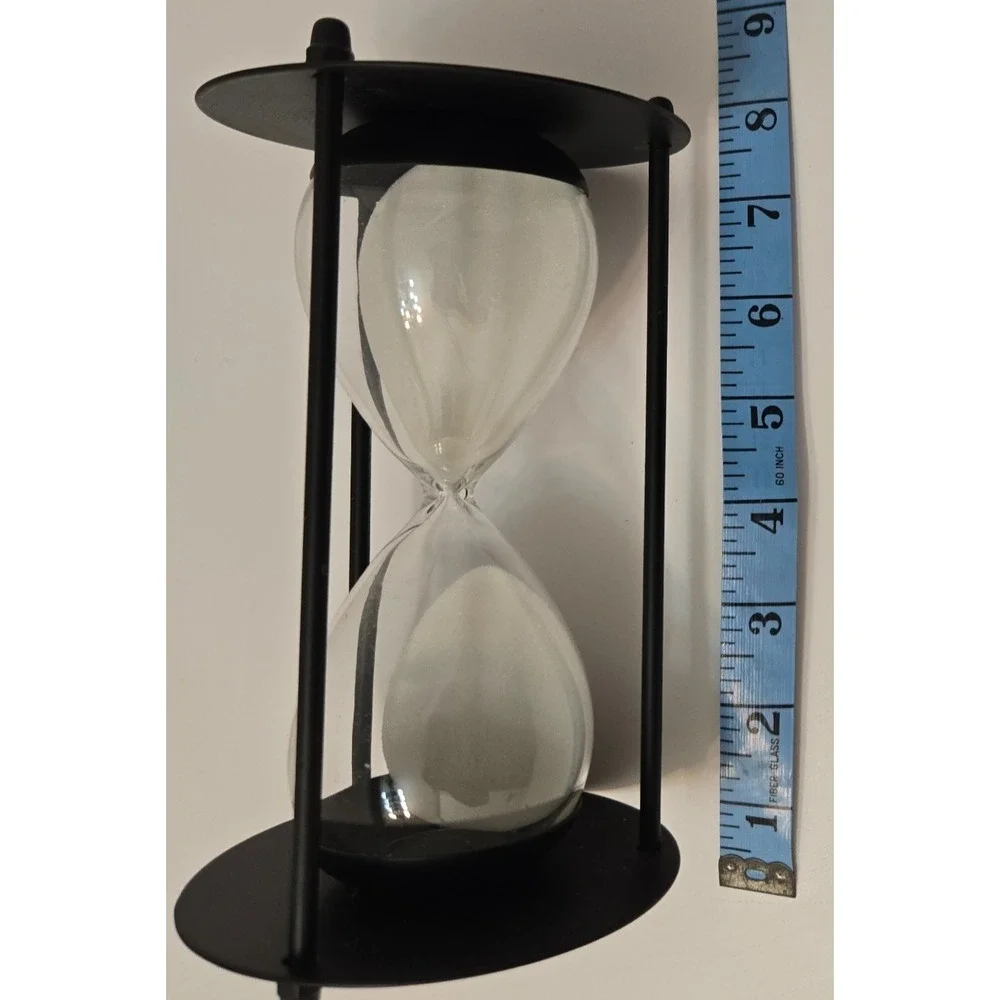 Black Metal & Glass Hourglass Sand Timer Decorative Home Office Desk Accent